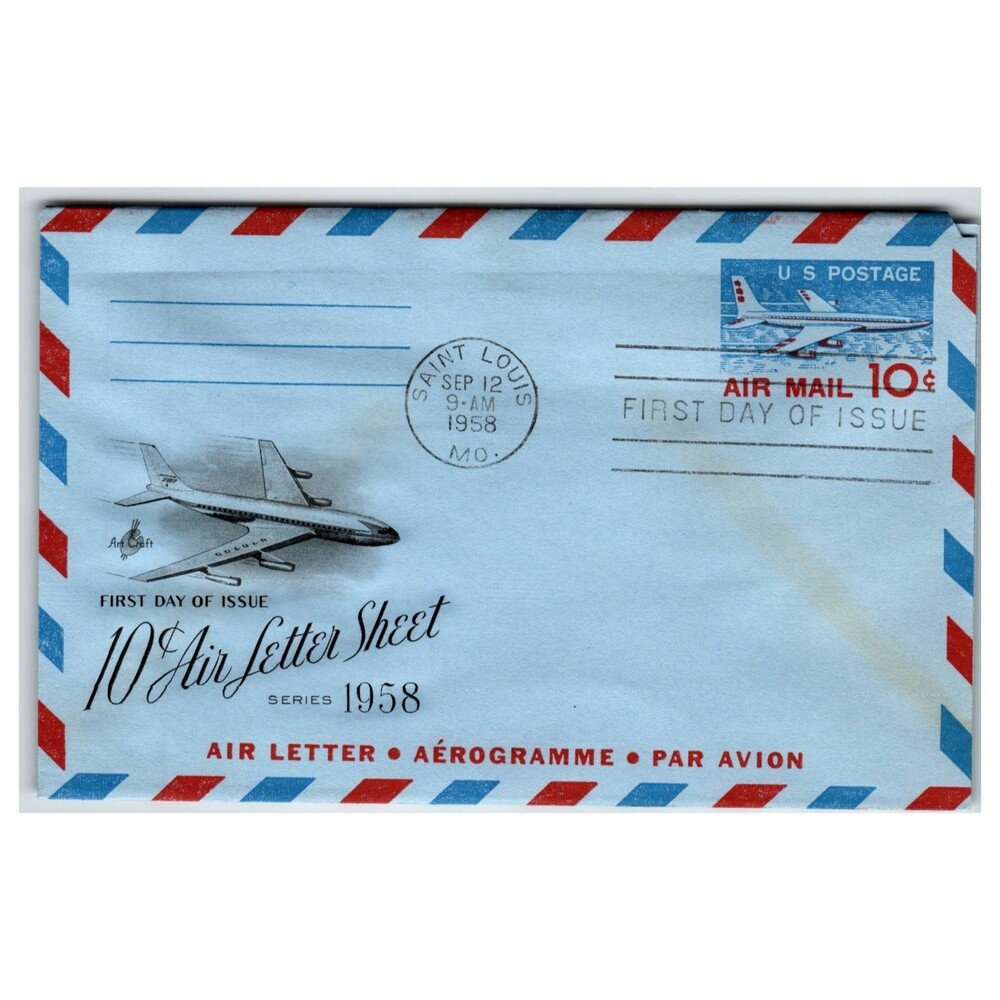 Scott #U548 1958 10c Air Letter Sheet FDC Artcraft St Louis MO